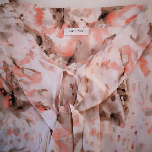 Calvin Klein Ladies Tie Neck Peach & Tan Sleeveless Blouse - Picture 5 of 7